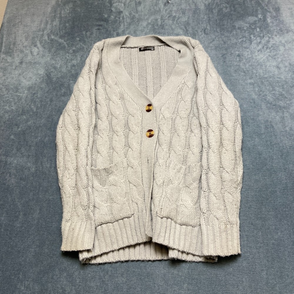 PrettyGarden Cardigan Sweater Womens Small Gray Chunky Cable Knit Button Front